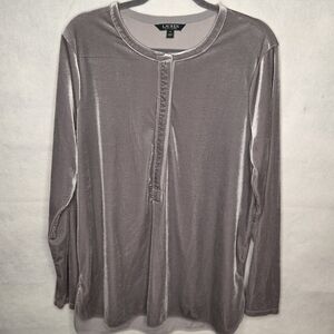 Lauren Ralph‎ Lauren Women's Gray Shimmer Velvet Finish Blouse Size XL